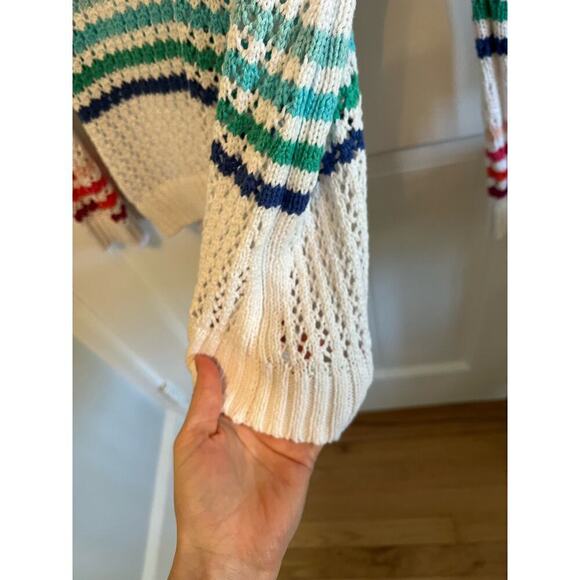 Talbots Open Stitch Rainbow Stripe Sweater Raglan Crochet Loose Knit Women's M - Picture 6 of 8